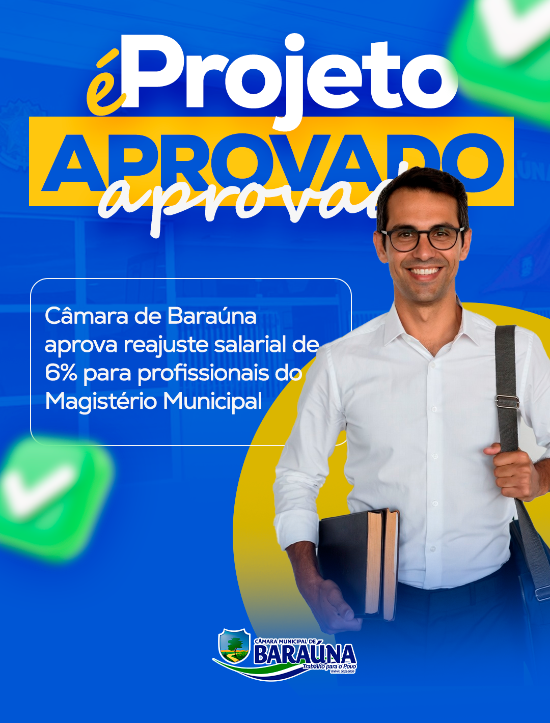 Câmara de Baraúna aprova reajuste de 6% para profissionais do Magistério Público Municipal