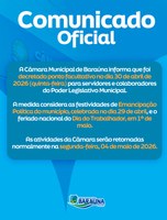 Câmara de Baraúna decreta ponto facultativo no dia 30 de abril