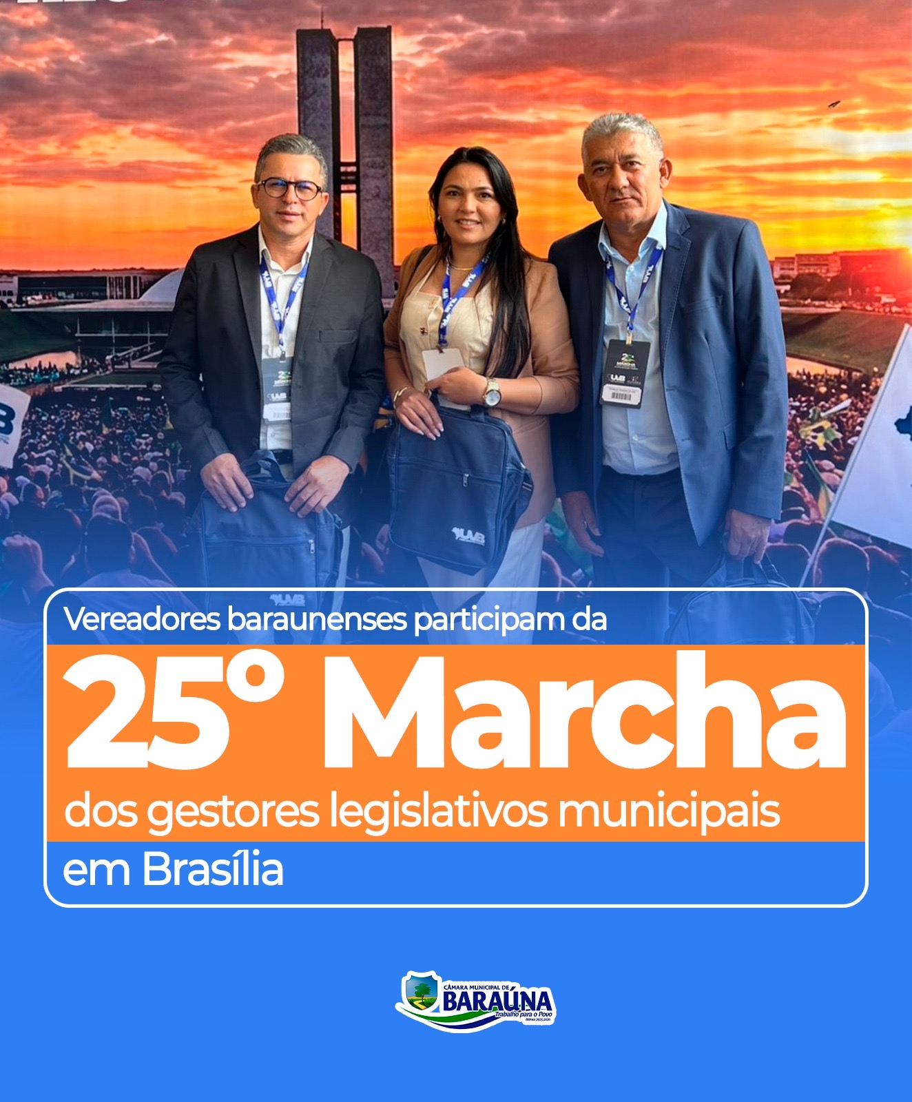 Direto de Brasília, os vereadores Reginaldo Rodrigues, Joraide Souto e o presidente da Câmara, José Nivanildo, já marcam presença na 25ª Marcha dos Gestores Municipais. O evento, que teve início nesta semana e segue até o dia 30 de abril, reúne lideranças