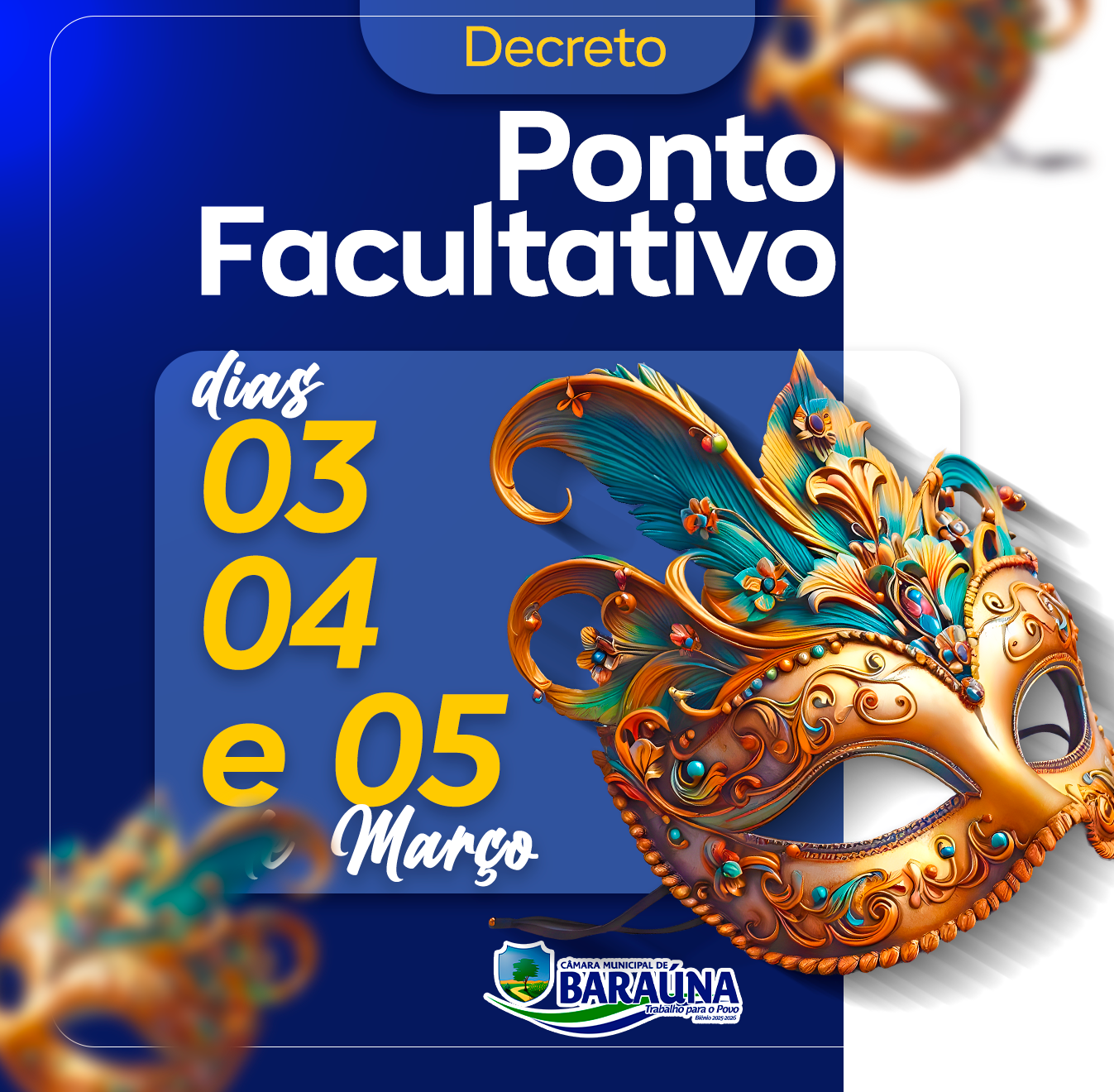Presidente da Câmara Municipal de Baraúna/PB Decreta ponto facultativo aos servidores para o período carnavalesco  