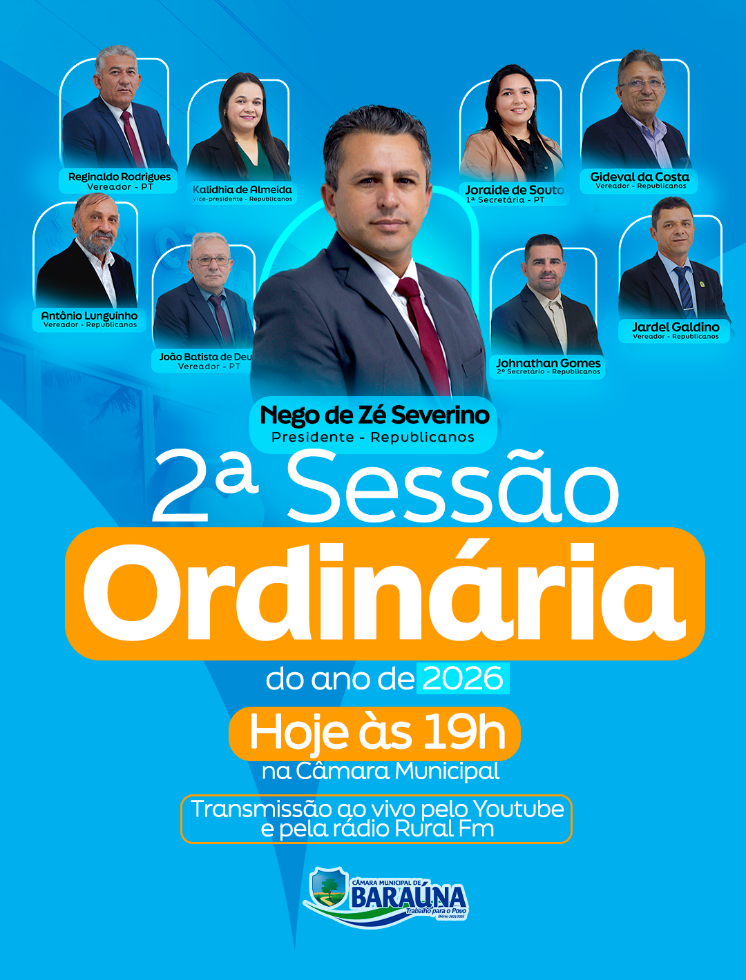 Segunda Sessão Ordinária de 2026 acontece hoje na Câmara Municipal
