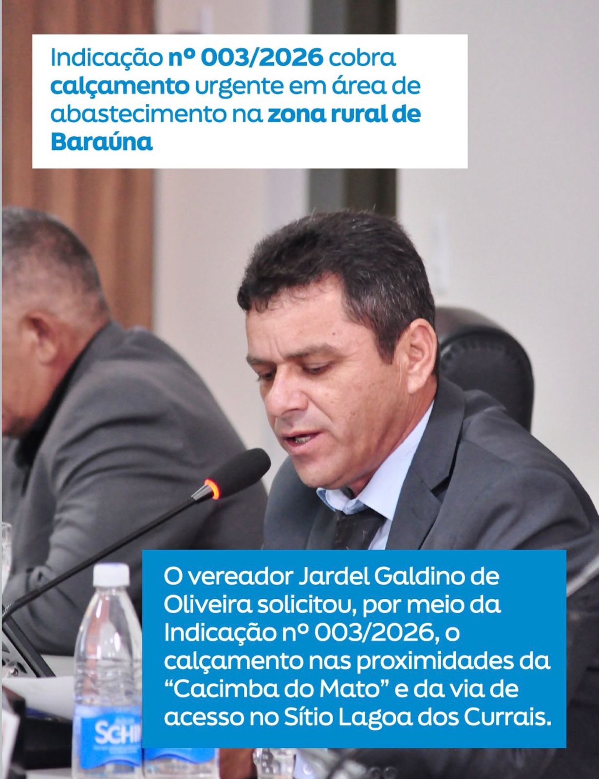 Vereador solicita calçamento urgente em área de abastecimento na zona rural de Baraúna